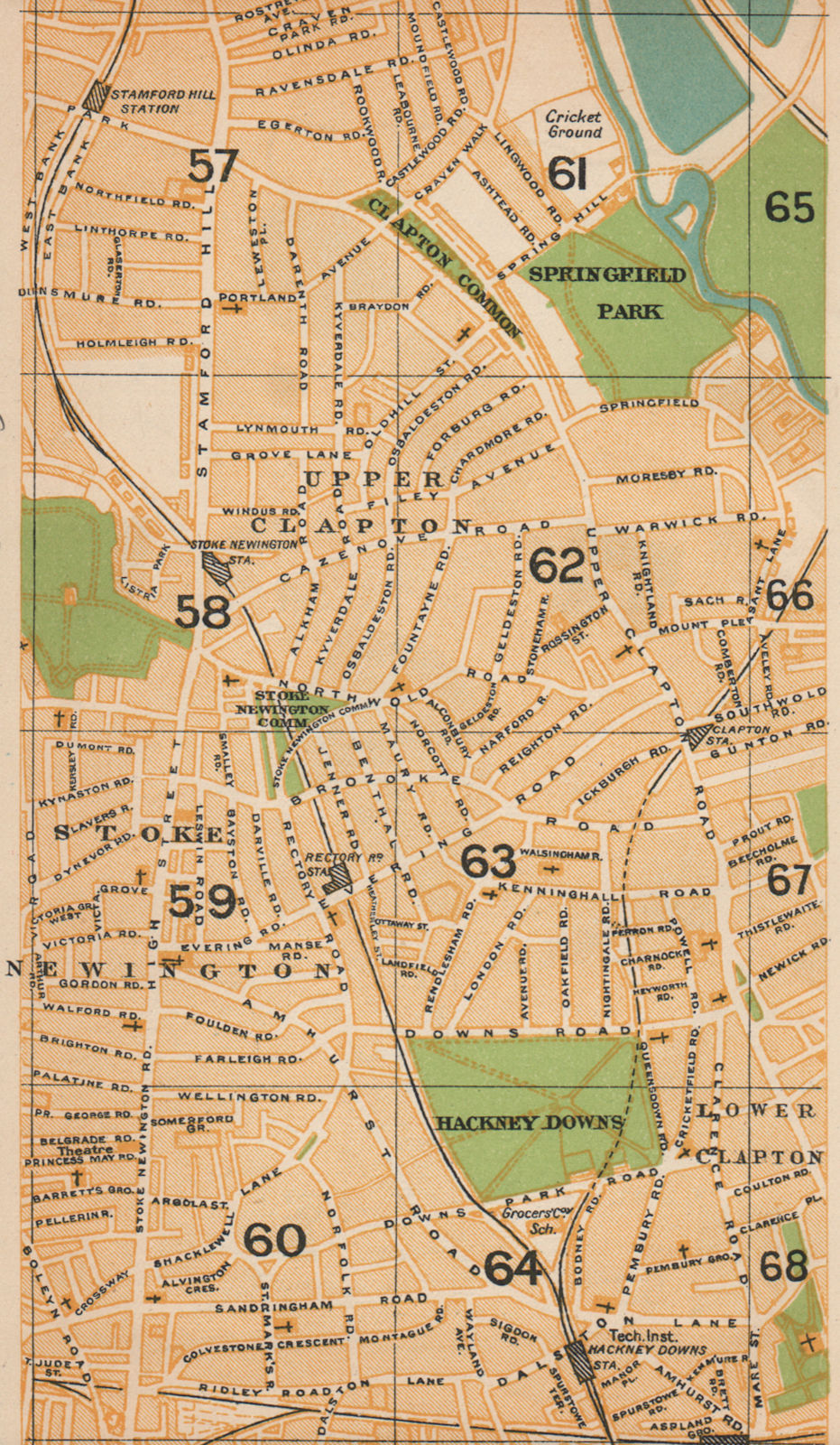 LONDON NE. Stamford Hill Stoke Newington Clapton Hackney Downs 1927 old map